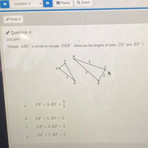 Triangle ABC is similar to triangle DEF What are the lengths of sides DF and EF ?
