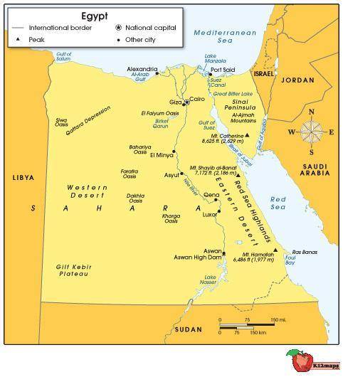 Use the map below to answer the following question:

A map of Egypt is shown. The Red Sea is shown