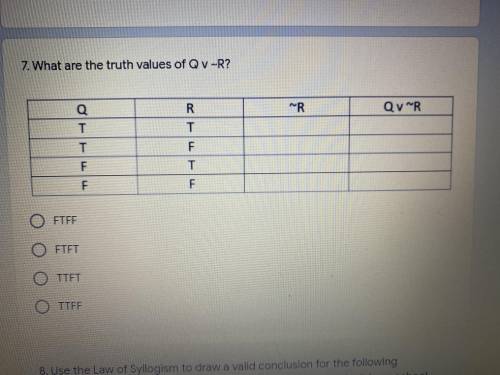 What are the truth values of Q b ~R