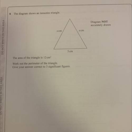 the diagram shows an isosceles triangle. the area of the triangle is 12cm squared. workout of the p