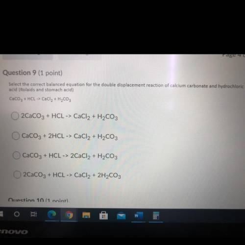 Select the correct balanced equation for the double displacement reaction of calcium carbonate and