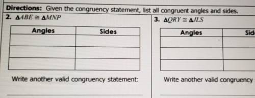 Given the congruency statement list all congruent angles and sides(answer both pls)