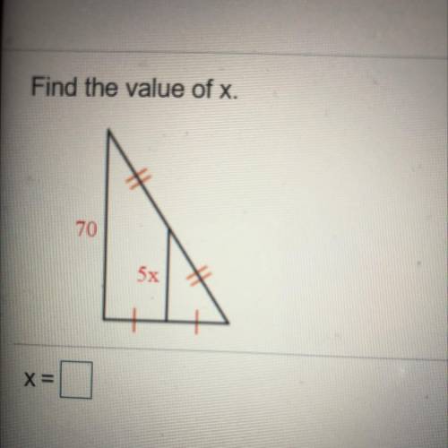 Find the value of x. 70 and 5x