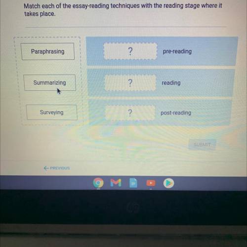 Match each of the essay reading techniques with the reading stage where it
takes place .