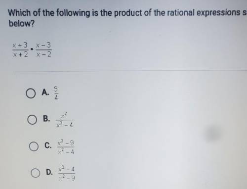 Which of the following is the product of the rational expressions shown below? x+3/x+2*x-3/x-2