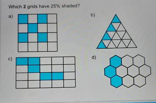 Which 2 grids have 25% shaded?