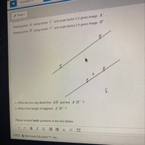 Dilating point A using center C and scale factor 2.5 gives image A'

Dilating point B using center