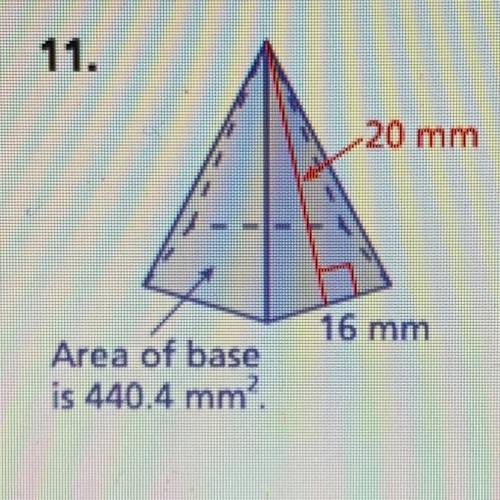 In exercises 7-11￼ find the surface area of the regular pyramid #11 I need answer and step by step