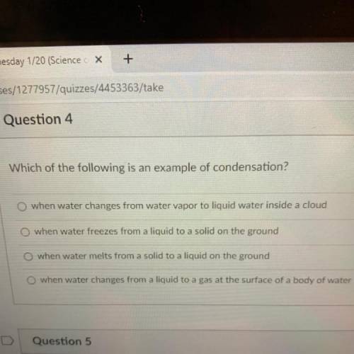 Which of the following is an example of condensation? please help!!!
