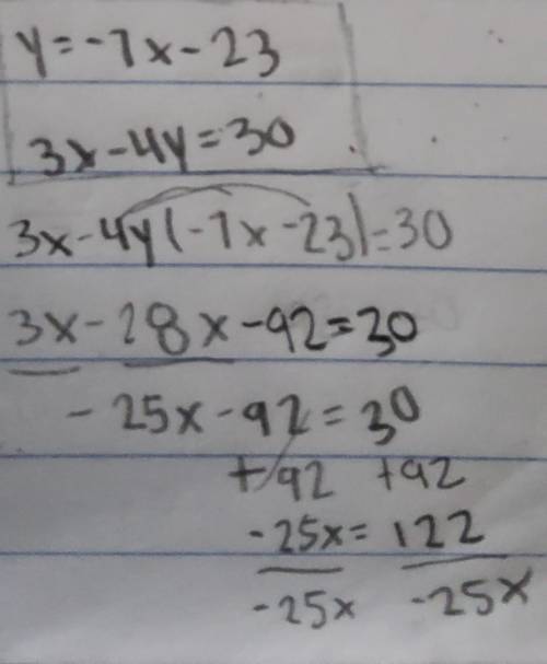 Need help to solve Solving system of equation by Substitution method ( standard form)

y= -7x-233x