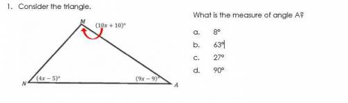 Consider the angle. What is the measure of angle A?