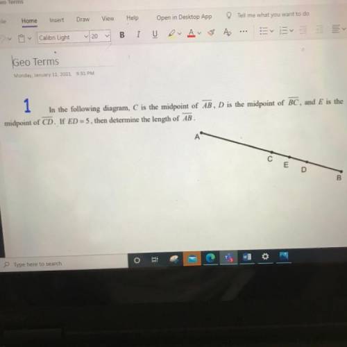Please help!! If ED=5, then determine the length of AB
