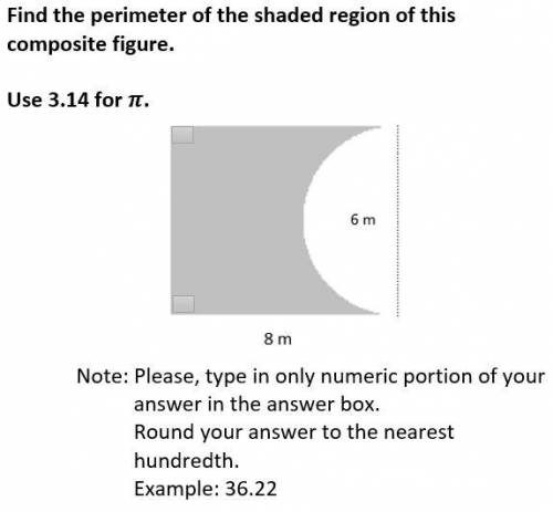 ASAP, FIND THE PERIMETER OF THE SHADED REGION OF THIS COMPOSITE FIGURE!!! HELP ASSSAPPP