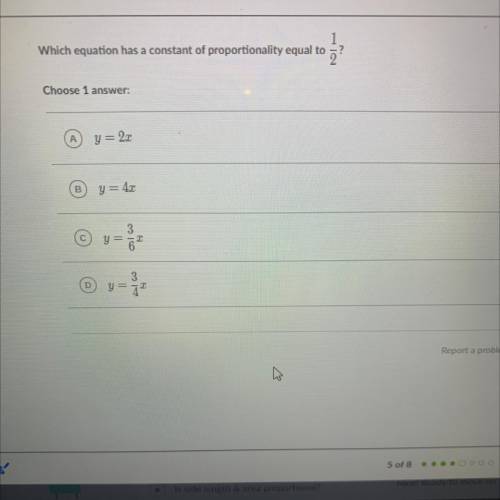 PLSSS HELP HURRY Which equation has a constant of proportionality equal to 1/2

Choose 1 
А