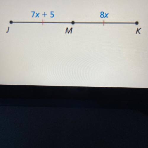 The segment JK is bisected, find the length of JK.