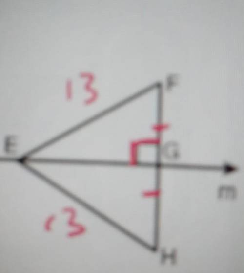 Given that line m is the perpendicular bisector of FH and EH=100, find EF.