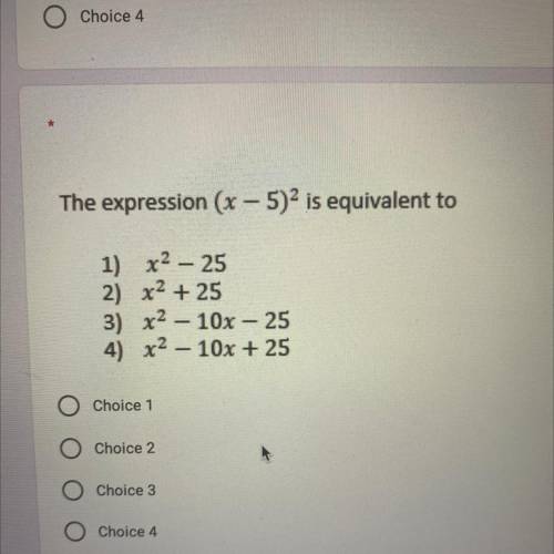 The expression (x-5)^2 is equivalent to...