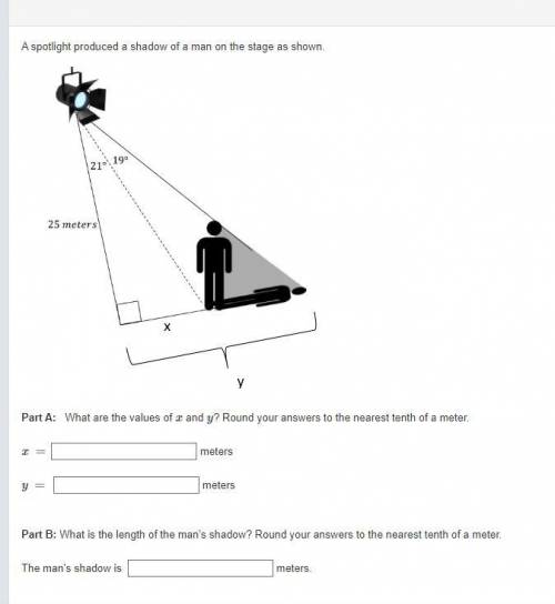 A spotlight produced a shadow of a man on the stage as shown.

Part A: What are the values of x an