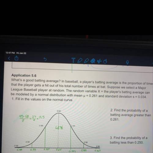 2. Find the probability of a
batting average greater than
0.261.