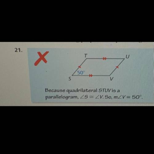 Describe and correct the error in using properties of parallelograms.
