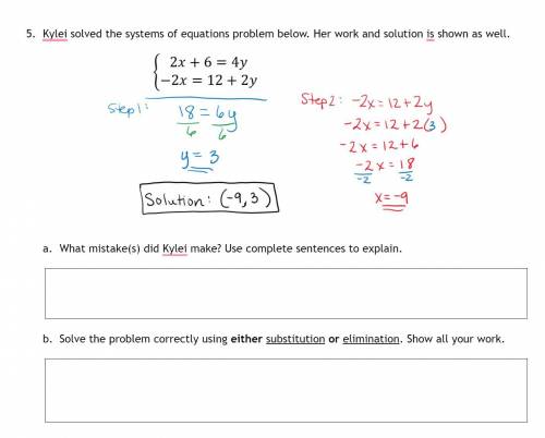 Kylei solved the systems of equations problem below. Her work and solution is shown as well.

Plea