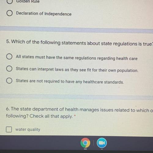 5. Which of the following statements about state regulations is true? *

 
All states must have the