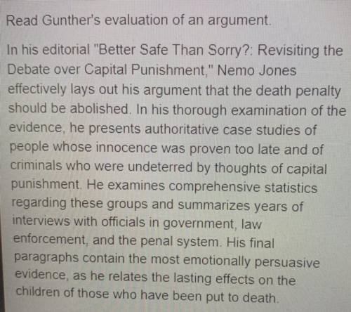(Gunther’s evaluation)

Which element is missing from this evaluation?
A. The thesis statement
B.