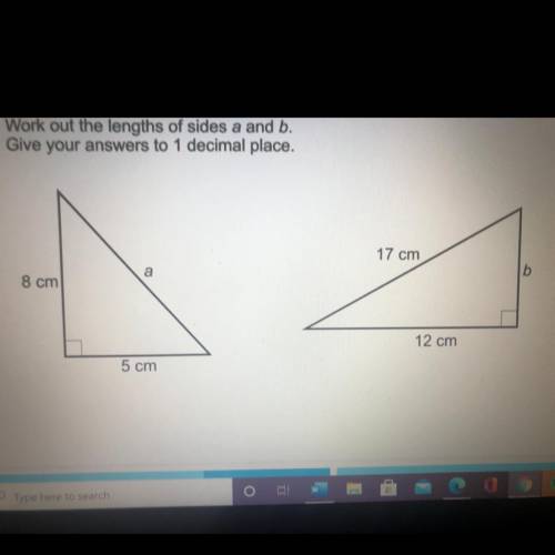 A
Work out the lengths of sides a and b.
Give your answers to 1 decimal place.
b)