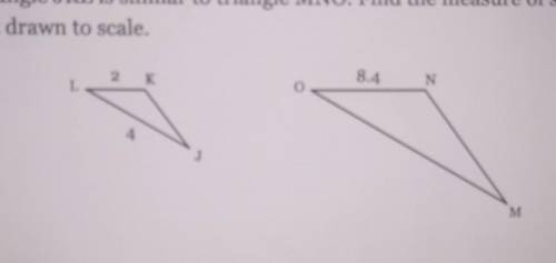 Triangle JKL is similar to triangle MNO. Find the measure of side OM. Figures are not drawn to scal