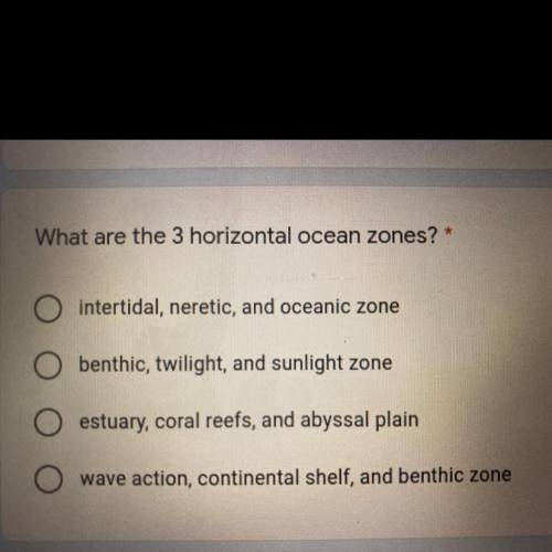 What are the 3 horizontal ocean zones? *
