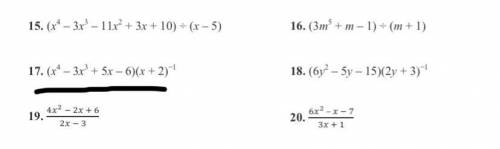(x ^ 4 - 3x ^ 3 + 5x - 6) * (x + 2) ^ - 1
divide polynomials using synthetic division