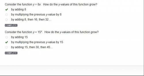 Consider the function y = 8x. How do the y-values of this function grow?

by adding 8 
by multiply