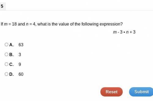 If m = 18 and n = 4, what is the value of the following expression?

m - 3 • n + 3 
please help