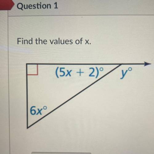 Find the values of x.
(5x + 2)/yº
6xº