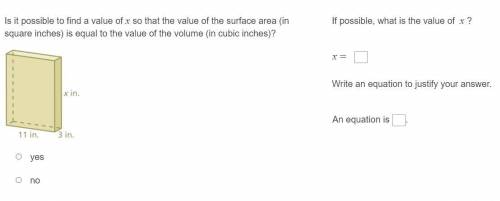 Is it possible to find a value of $x$ so that the value of the surface area (in square inches) is e