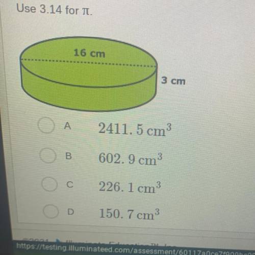 Which of the following is the best approximation of the volume of the cylinder below?