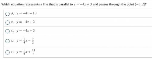 *WILL GIVE BRAINLIEST*

Which equation represents a line that is parallel to y equals negative 4 x