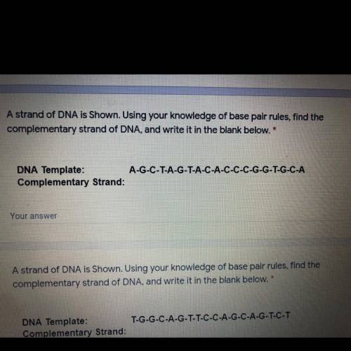 A strand of DNA is Shown. Using your knowledge of base pair rules, find the

complementary strand