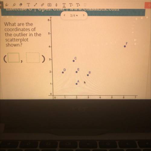 What are the
coordinates of
the outlier in the
scatterplot
shown?