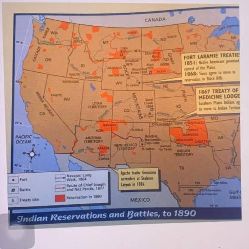 View the map on Indian Reservations and Battles, to 1890

The map reveals the Long Walk in 1864 of