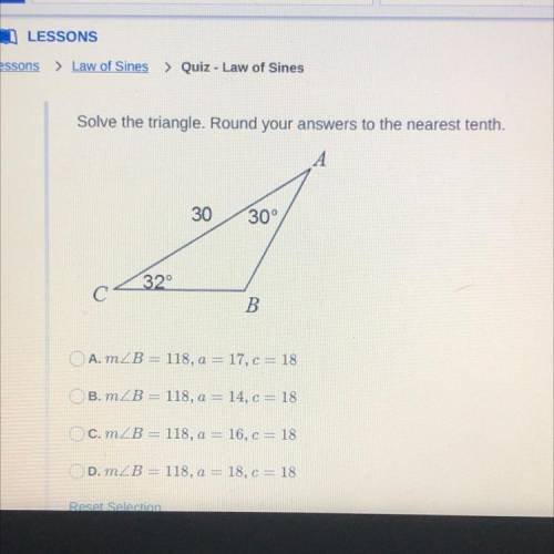 Solve the triangle. Round your answers to the nearest tenth.