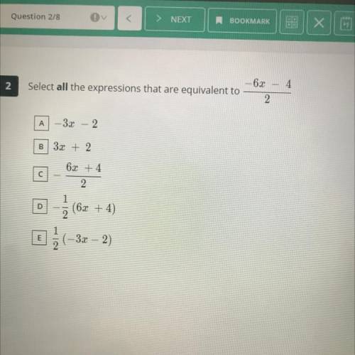 Select all the expressions that are equivalent to -6x - 4/2