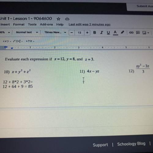 Please help with 11 & 12
x=12 
y=8
z=3