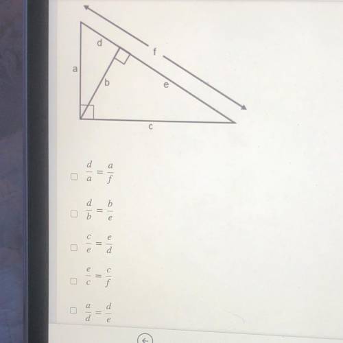Given the right triangle below with the altitude drawn, choose all of the statements that are true.