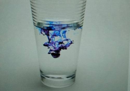 Where is there a low concentration of dve?

A. in the color B. at the bottom of the cup C. at the