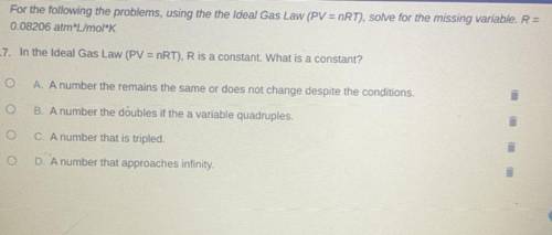 50POINTS!

In the ideal gas Law (PV=nRT) R is a constant. What is a constant? 
A. A number that re