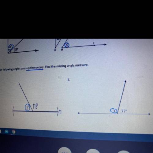 The following angles are supplementary find the missing angle measure