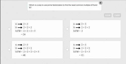 Which is a way to use prime factorization to find the least common multiple of 8 and 6?