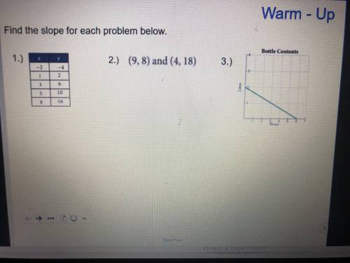 Find the slope for each problem and please hurry I need help