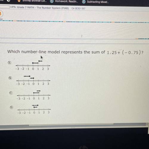Which number-line model represents the sum of 1.25+ (-0.75 ) ?
